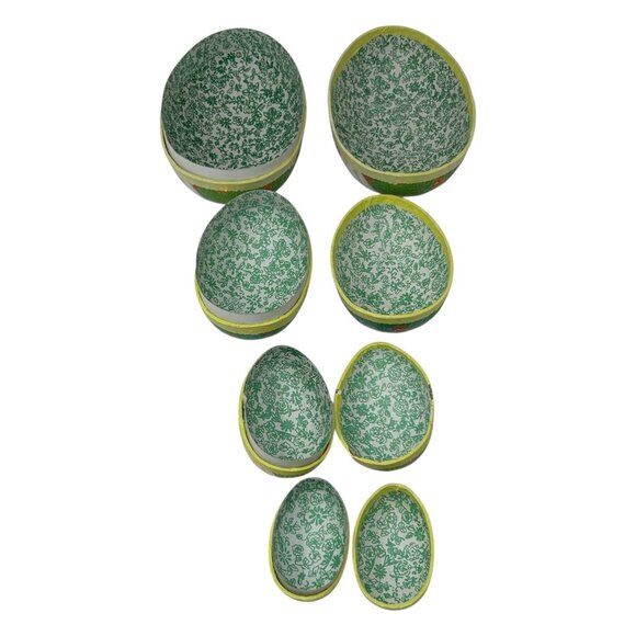 Set Of 4 Vintage Paper Mache Nesting Easter Eggs Farm Germany Mother Goose - Picture 3 of 16